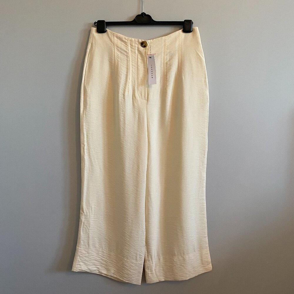 Topshop Wide-leg High Waisted Cream Trousers Summer Pants Flowy Vacation Resort